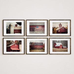 Lisa Russo Fine Art Farmhouse Decor Vintage Red and Gold Barns