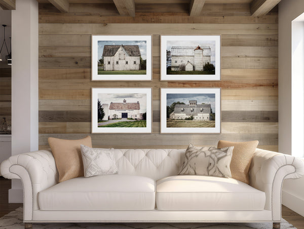 Lisa Russo Fine Art Farmhouse Decor White Barn Landscapes Art Prints Set - Home Decor Set of 4
