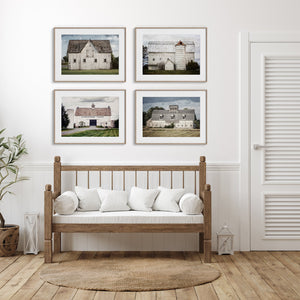 Lisa Russo Fine Art Farmhouse Decor White Barn Landscapes Art Prints Set - Home Decor Set of 4