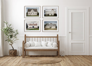 Lisa Russo Fine Art Farmhouse Decor White Barn Landscapes Art Prints Set - Home Decor Set of 4