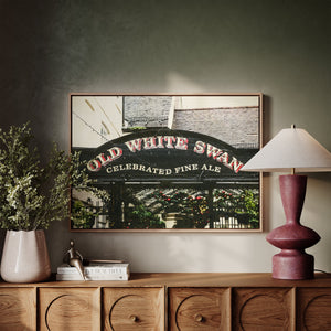 Lisa Russo Fine Art Framed Canvas Framed Canvas Pub Sign Wall Art | Old White Swan York England | Vintage British Travel Photography
