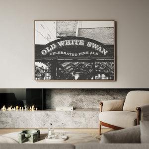 Lisa Russo Fine Art Framed Canvas Framed Canvas Pub Sign Wall Art | Old White Swan York England | Vintage British Travel Photography