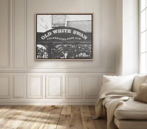 Lisa Russo Fine Art Framed Canvas Framed Canvas Pub Sign Wall Art | Old White Swan York England | Vintage British Travel Photography