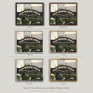 Lisa Russo Fine Art Framed Canvas Framed Canvas Pub Sign Wall Art | Old White Swan York England | Vintage British Travel Photography