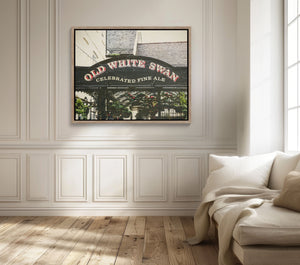 Lisa Russo Fine Art Framed Canvas Framed Canvas Pub Sign Wall Art | Old White Swan York England | Vintage British Travel Photography