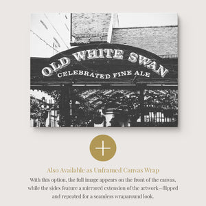 Lisa Russo Fine Art Framed Canvas Framed Canvas Pub Sign Wall Art | Old White Swan York England | Vintage British Travel Photography