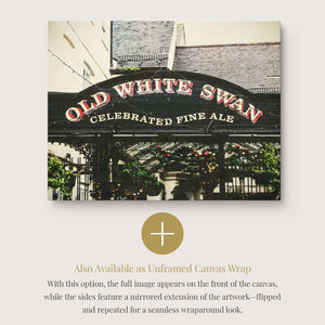 Lisa Russo Fine Art Framed Canvas Framed Canvas Pub Sign Wall Art | Old White Swan York England | Vintage British Travel Photography