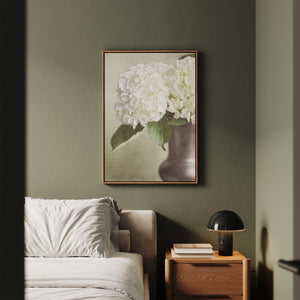 Lisa Russo Fine Art Framed Canvas Framed Canvas | White Hydrangea Floral Wall Art in Vase