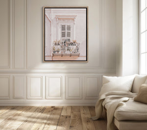 Lisa Russo Fine Art Framed Canvas Framed Canvas Wrap | Vintage French Balcony Photograph from Menton, France