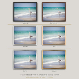 Lisa Russo Fine Art Framed Canvas Great Blue Heron at the Shore – Framed Coastal Canvas Wall Art