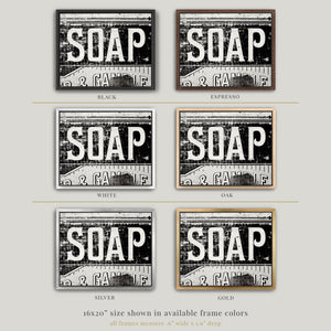 Lisa Russo Fine Art Framed Canvas Vintage Soap Advertisement | Black and White Bathroom or Laundry Room Wall Art