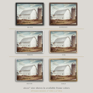 Lisa Russo Fine Art Framed Canvas White Barn & Silo | Framed Canvas Wall Art