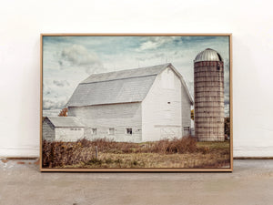 Lisa Russo Fine Art Framed Canvas White Barn & Silo | Framed Canvas Wall Art