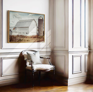 Lisa Russo Fine Art Framed Canvas White Barn & Silo | Framed Canvas Wall Art