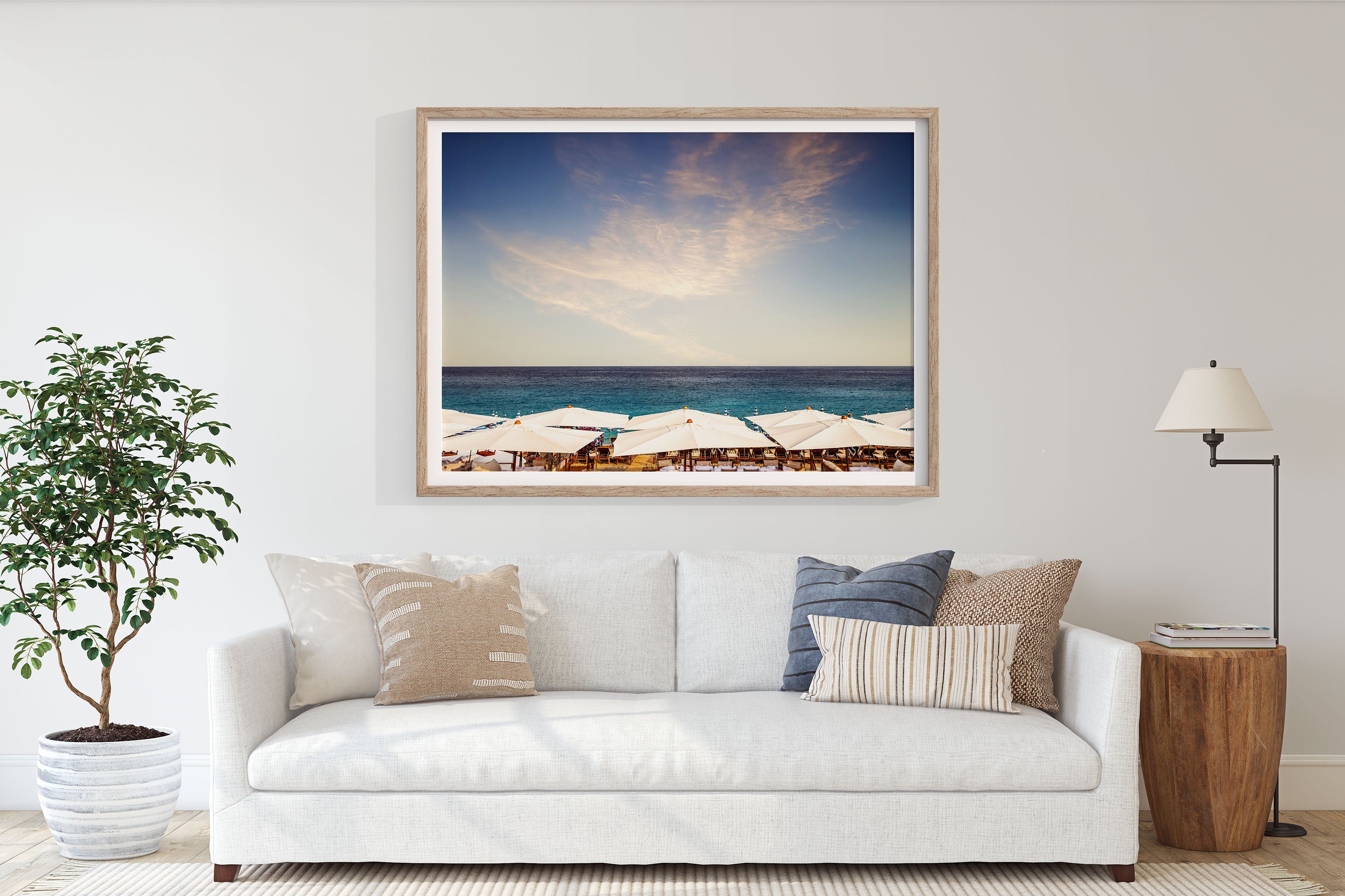 French Riviera Coastal Beach Umbrellas Wall Art Print - Lisa