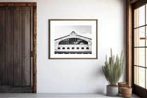 The image is a set of four framed black and white photographs depicting various architectural structures, including a domed building, a cathedral, a historic building, and a sign for Fort Worth Stock Yards.