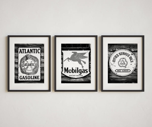 Retro Oil  Gas Company Signs - Set of 3 Art Prints for Man Cave or Game Room