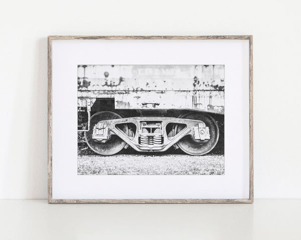 Lisa Russo Fine Art Industrial Railway Bogie | Industrial Black and White Railfan Decor