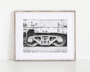 Lisa Russo Fine Art Industrial Railway Bogie | Industrial Black and White Railfan Decor