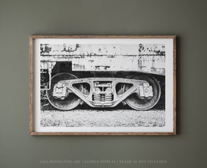 Lisa Russo Fine Art Industrial Railway Bogie | Industrial Black and White Railfan Decor
