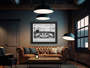 Lisa Russo Fine Art Industrial Railway Bogie | Industrial Black and White Railfan Decor