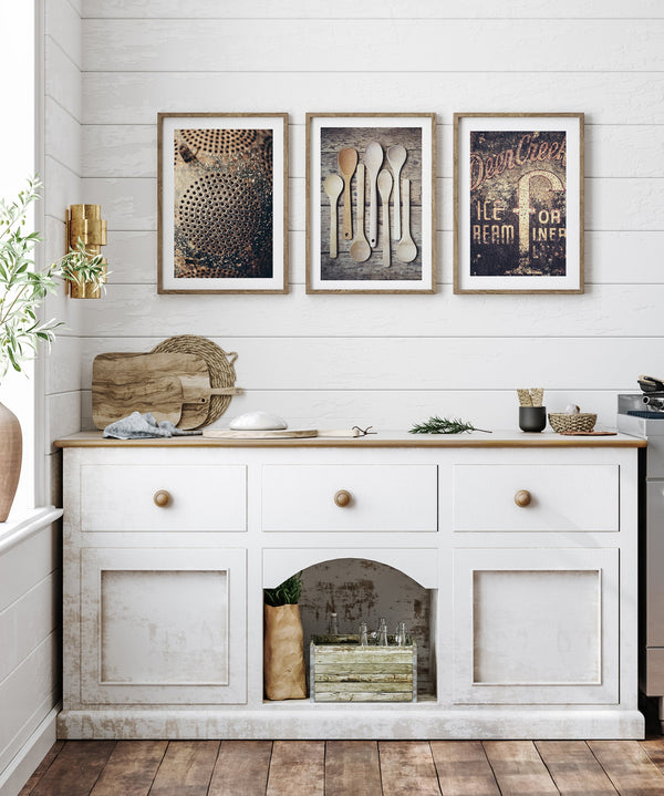 Rustic Country Kitchen Art Prints - Set of 3 in Warm Brown Tones