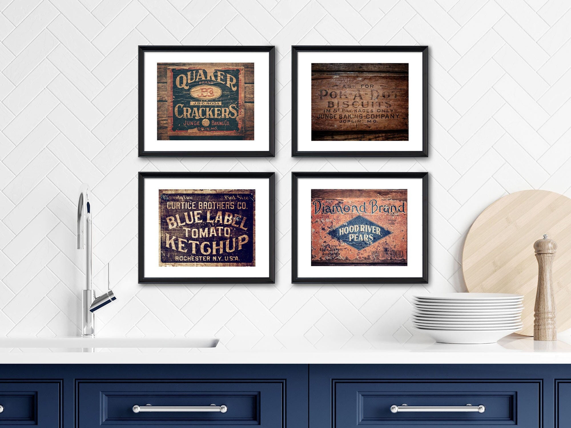 Vintage Farmhouse Kitchen Wall Art Set of 4 Prints or Canvas