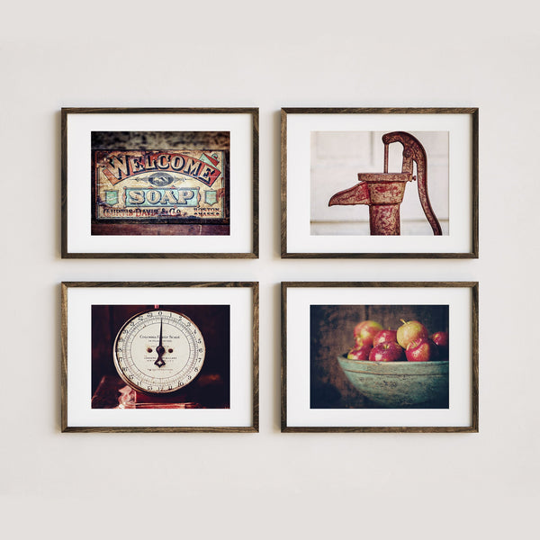 Rustic Country Kitchen Art Prints Set of 4 - Red