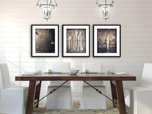 Lisa Russo Fine Art Kitchen Decor Rustic Country Kitchen Art Prints - Set of 3 in Warm Brown Tones