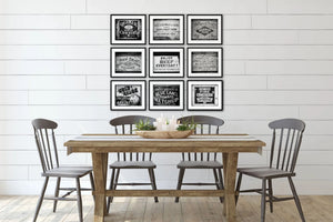 Lisa Russo Fine Art Kitchen Decor Rustic Farmhouse Kitchen Art Prints Set of 9 - Black and White