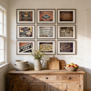 Lisa Russo Fine Art Kitchen Decor Vintage Rustic Kitchen Crates - Set of 9 Warm Brown Prints