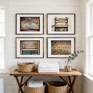 Lisa Russo Fine Art Laundry Room Decor Farmhouse Laundry Room Decor Set - 4 Piece Wringer Washer Art Prints and Signs