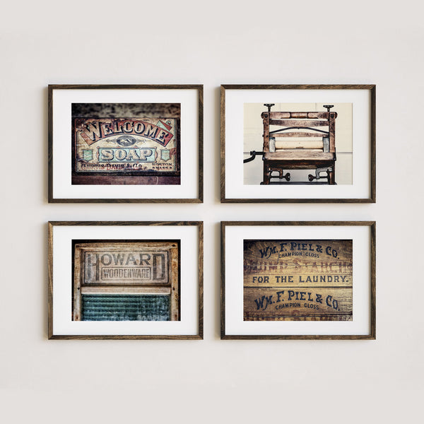 Farmhouse Laundry Room Decor Set - 4 Piece Wringer Washer Art Prints and Signs