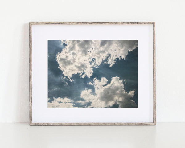 Minimalist Blue and White Cloud Photography Print - Behind the Clouds