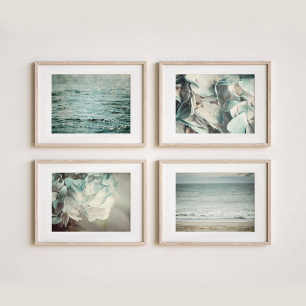 Coastal and Floral Art Prints - Set of 4 for Bedroom or Bathroom