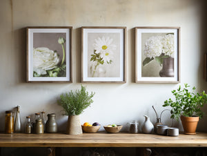 Lisa Russo Fine Art Nature Photography Floral Wall Art Prints - Set of 3 - Green and Ivory - Shabby Chic Decor