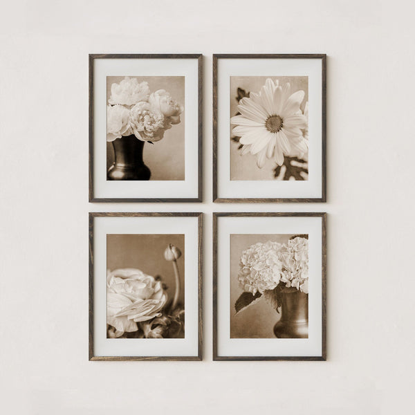 Ivory Neutral Floral Art Prints Set of 4