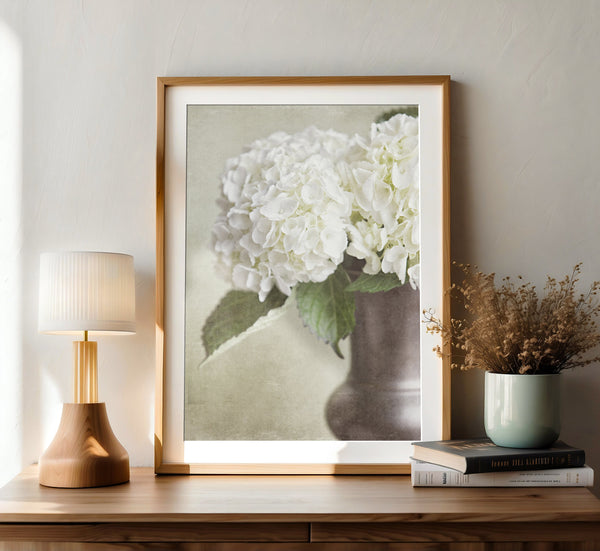 Lisa Russo Fine Art Nature Photography Ivory Hydrangea Art Print - Neutral Shabby Chic Home Decor
