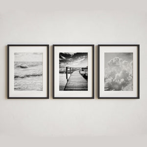 Minimalist Black and White Nature Art Print Set of 3 - Modern Wall Art