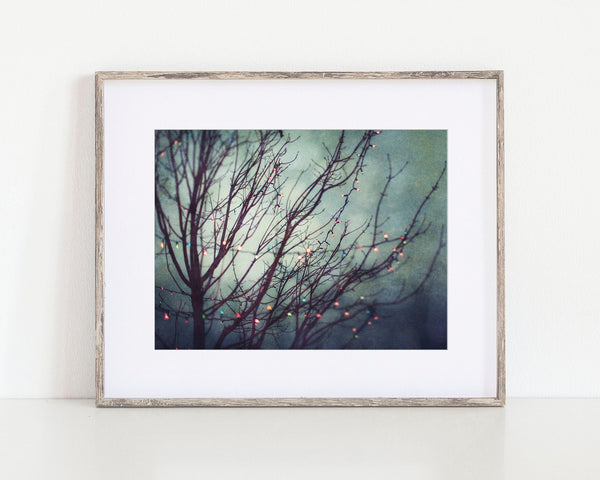 Twilight Dark Holiday Tree Abstract Print - Dramatic Holiday Decor