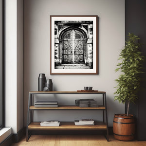 Lisa Russo Fine Art Rustic Home Decor Black and White Ornate Vintage Pittsburgh Church Door