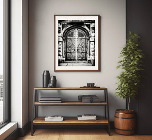 Lisa Russo Fine Art Rustic Home Decor Black and White Ornate Vintage Pittsburgh Church Door