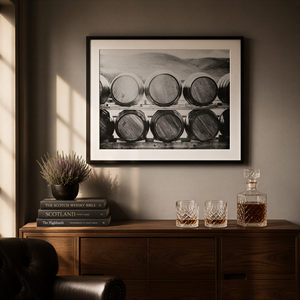 Lisa Russo Fine Art Rustic Home Decor Dalwhinnie Distillery Whisky Barrel Print | Scotland Highland Wall Art