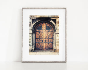 Pittsburgh Ornate Church Door Art Print - Black and White