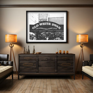 Lisa Russo Fine Art Travel Photography Black and White Pub Sign Print | Old White Swan Historic Pub Wall Art | York England Photography