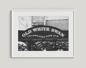 Lisa Russo Fine Art Travel Photography Black and White Pub Sign Print | Old White Swan Historic Pub Wall Art | York England Photography