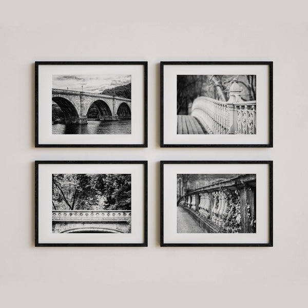 World Bridges -  Black and White  Set of 4 Art Prints for Home Decor
