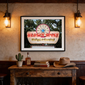 Lisa Russo Fine Art Travel Photography Broken Spoke Austin Texas Sign Print | Vintage Neon Sign Wall Art