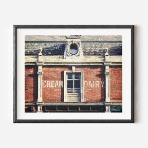 Lisa Russo Fine Art Travel Photography Cream Dairy Wall Art Print – Vintage London Architecture for Kitchen