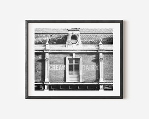 Lisa Russo Fine Art Travel Photography Cream Dairy Wall Art Print – Vintage London Architecture for Kitchen